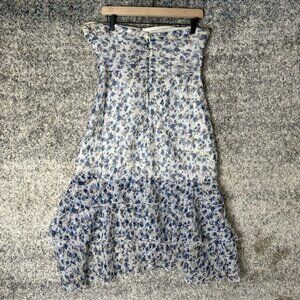 Majorelle Dress Womens Large Blue White Floral Strapless Ruffle Tiered Tie Back